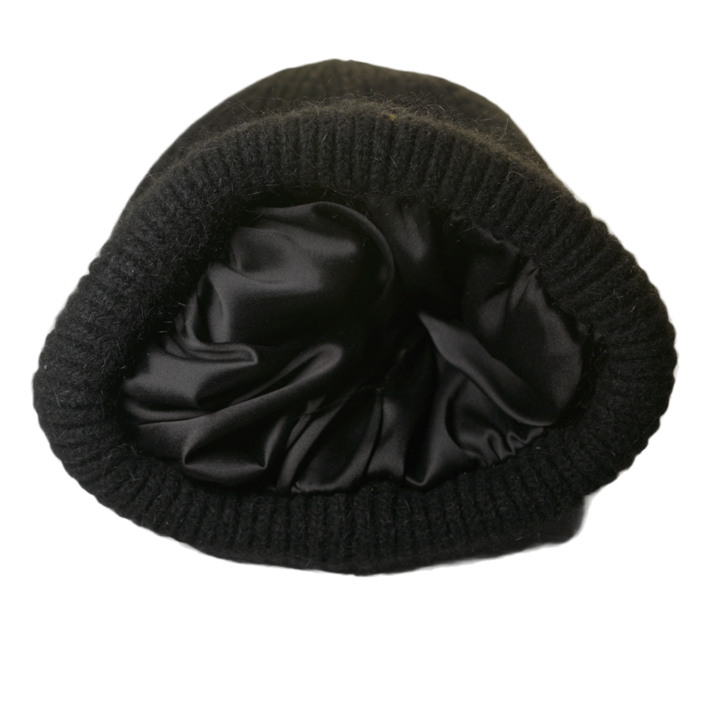 BLK MOHAIR SATIN BEANIE