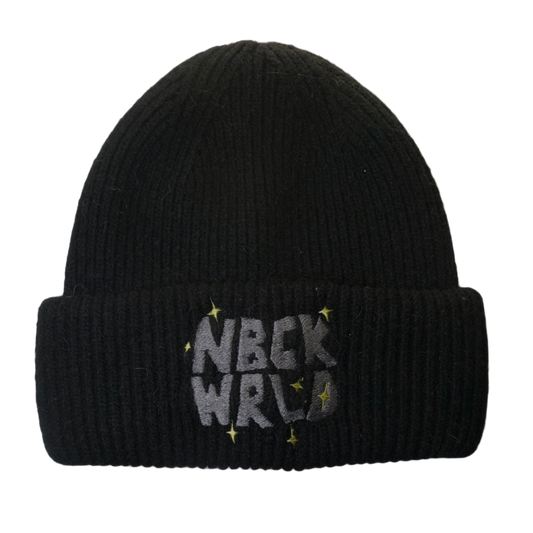 BLK MOHAIR SATIN BEANIE